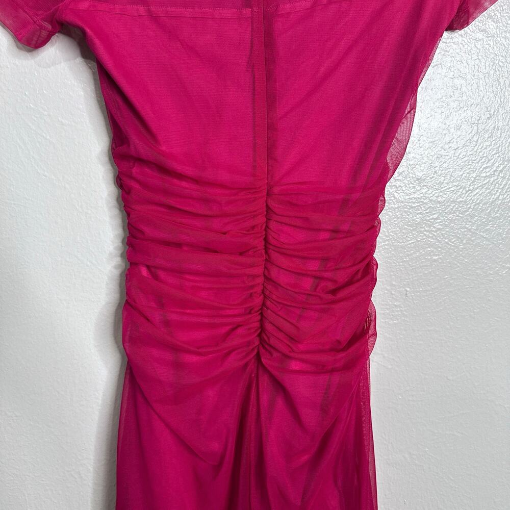 AMANDA UPRICHARD Lyle Mini Dress Raspberry Pink Size Small Party Ruched Mesh - Picture 8 of 8
